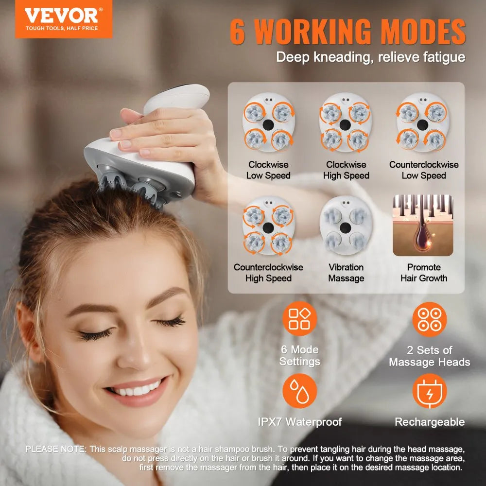 K-101 Electric Scalp Massager Rechargeable IPX7 Waterproof Hair Growth & Deep Cleaning Massage Tool