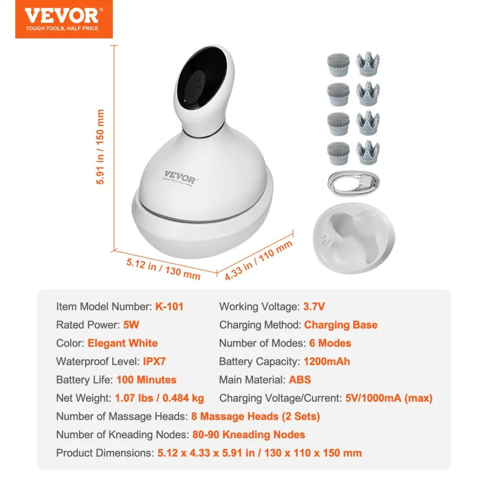 K-101 Electric Scalp Massager Rechargeable IPX7 Waterproof Hair Growth & Deep Cleaning Massage Tool