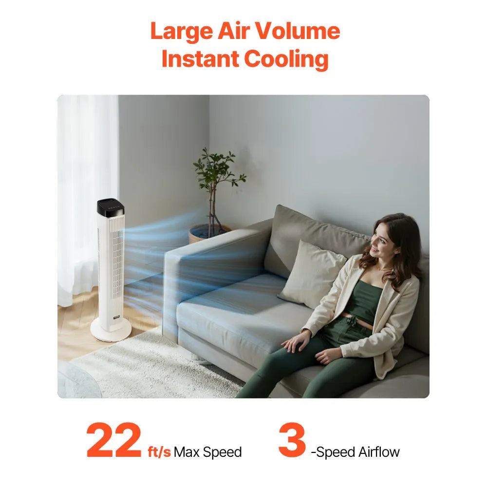 FTS008R 40" Oscillating Tower Fan with Remote, 22 ft/s Airflow, 12H Timer