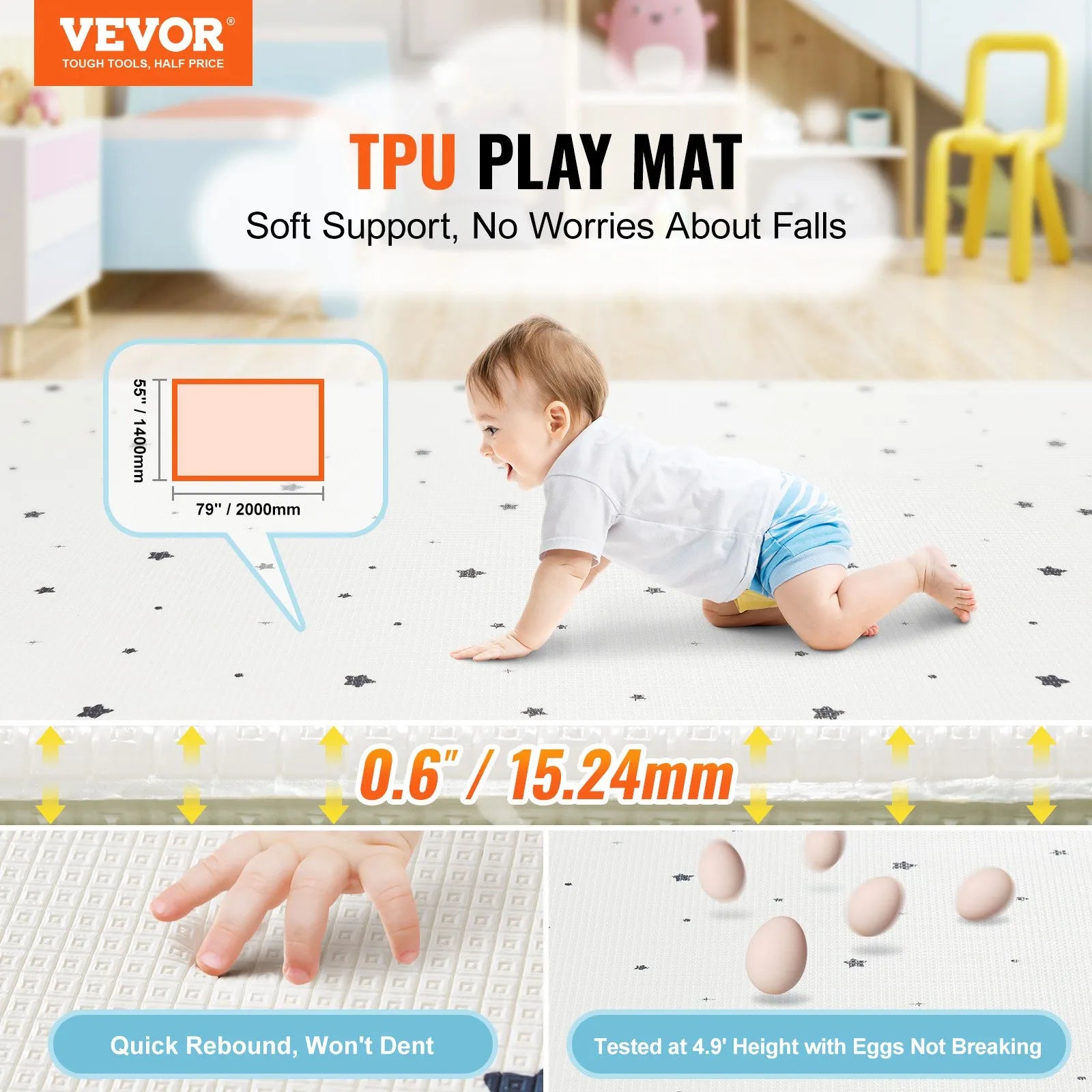 TPU-03 55" x 79" TPU Baby Play Mat – Non-Slip, Waterproof & Reversible