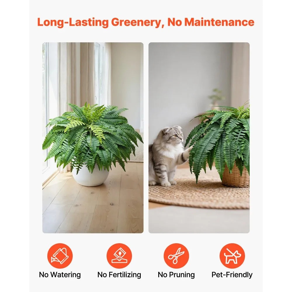 JN-JL-63 Artificial Boston Ferns Set of 2, 45" Fake Fern Bush with 63 Fronds for Indoor & Outdoor Planters