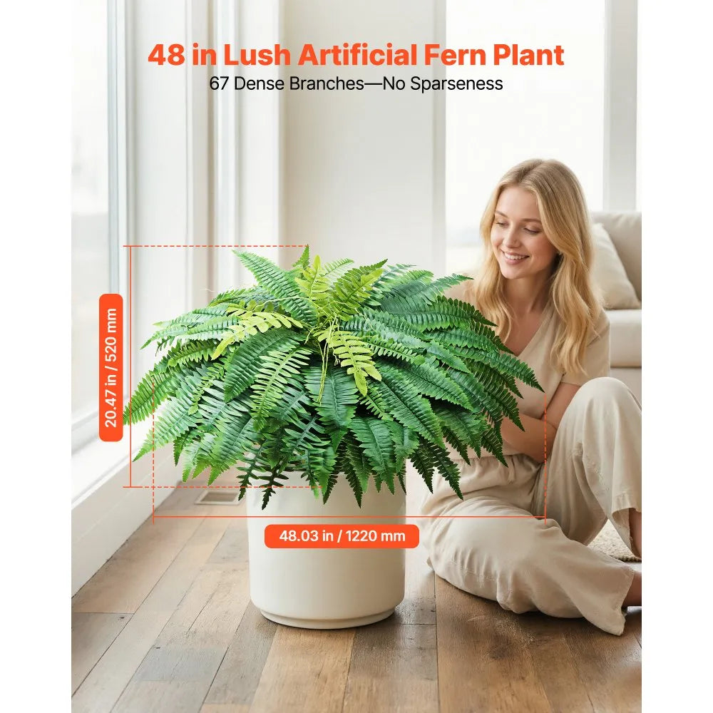JN-JL-67 Artificial Boston Ferns, 48" Faux Greenery Bush, 67 Fronds (Set of 2)