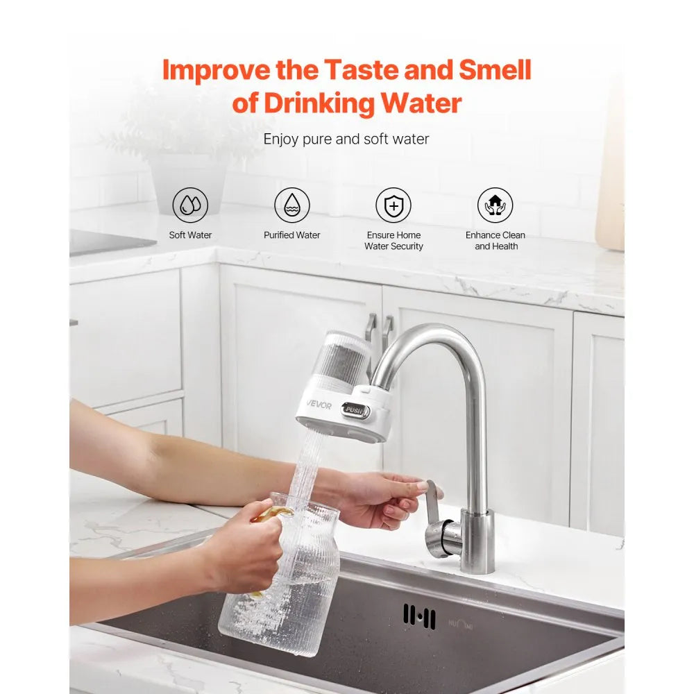 8807 Faucet Mount Water Filter with 3 Carbon Fiber Filters – White
