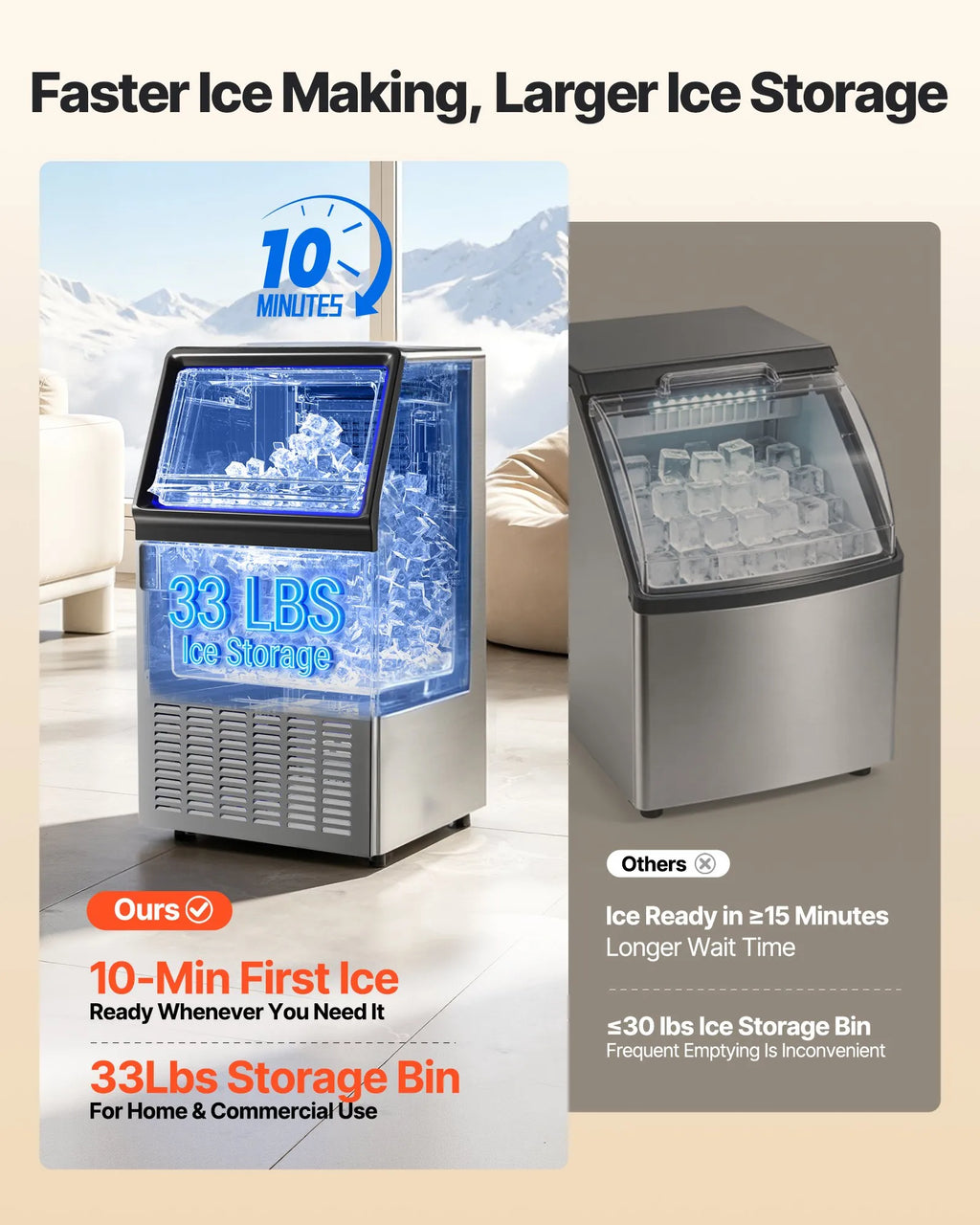 IMC9000F-UL Commercial Ice Maker Machine 120 lbs/24H with 33 lbs Storage, Stainless Steel, Self-Cleaning