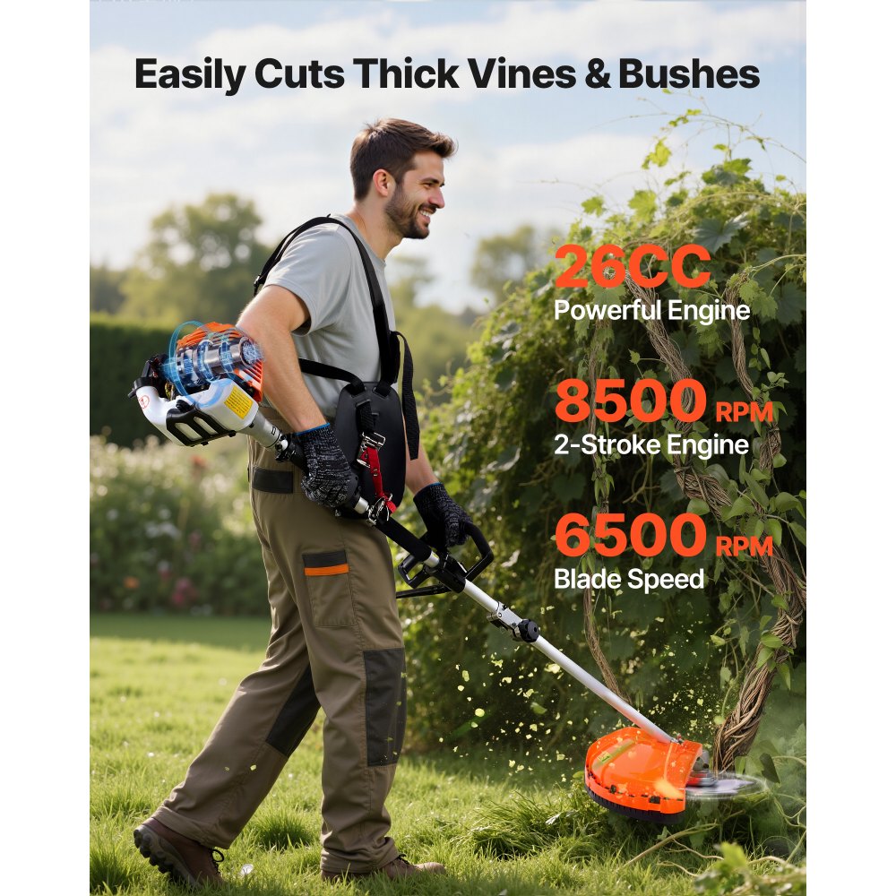 F26-B 4-in-1 26CC Gas Hedge Trimmer with String Trimmer, Brush Cutter & Edger