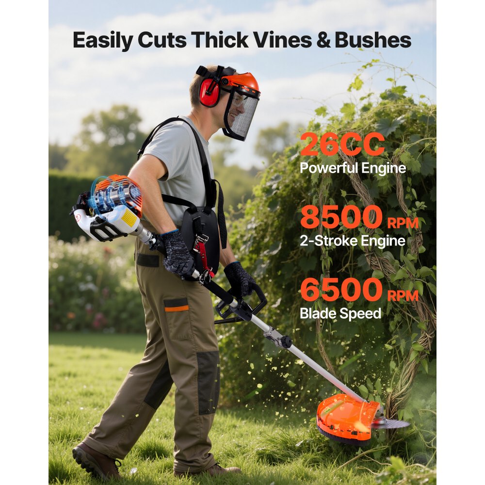 F26-B 26CC 7-in-1 Gas Hedge Trimmer & Brush Cutter with Extension Pole