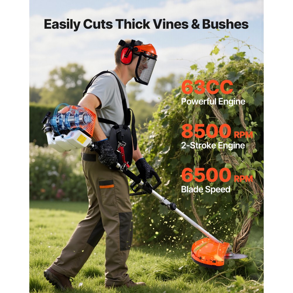 CN-650C 5-in-1 63CC Gas Hedge Trimmer & Brush Cutter with Pole Saw and String Trimmer