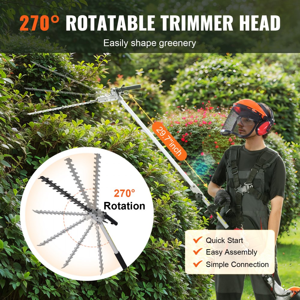 F52-C 6-in-1 Gas-Powered Multi-Function Trimmer with Pole Saw, Hedge Trimmer, Brush Cutter & Weed Eater