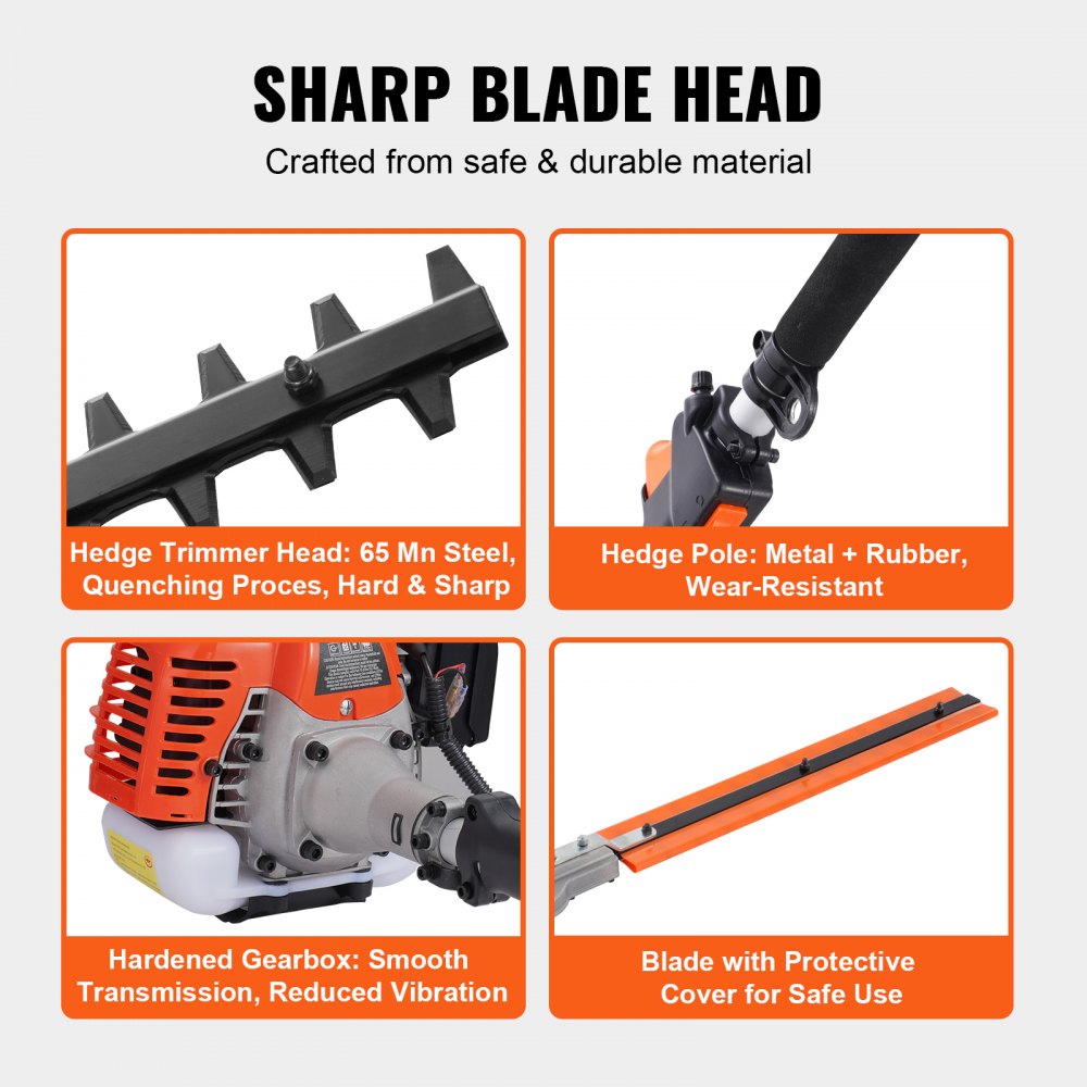 F43-C 43CC 6-in-1 Gas Hedge Trimmer & Multi-Function Yard Tool with Pole Saw