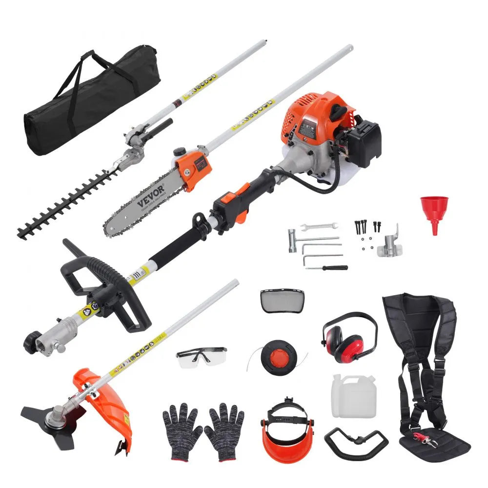 F26-B 26CC 5-in-1 Gas-Powered Multi-Function Trimming Tool with Pole Saw & Hedge Trimmer
