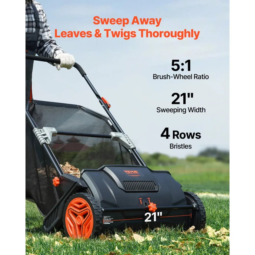 S19-001A 21" Push Lawn Sweeper with 3.5 cu. ft. Hopper Bag & Adjustable Brushes