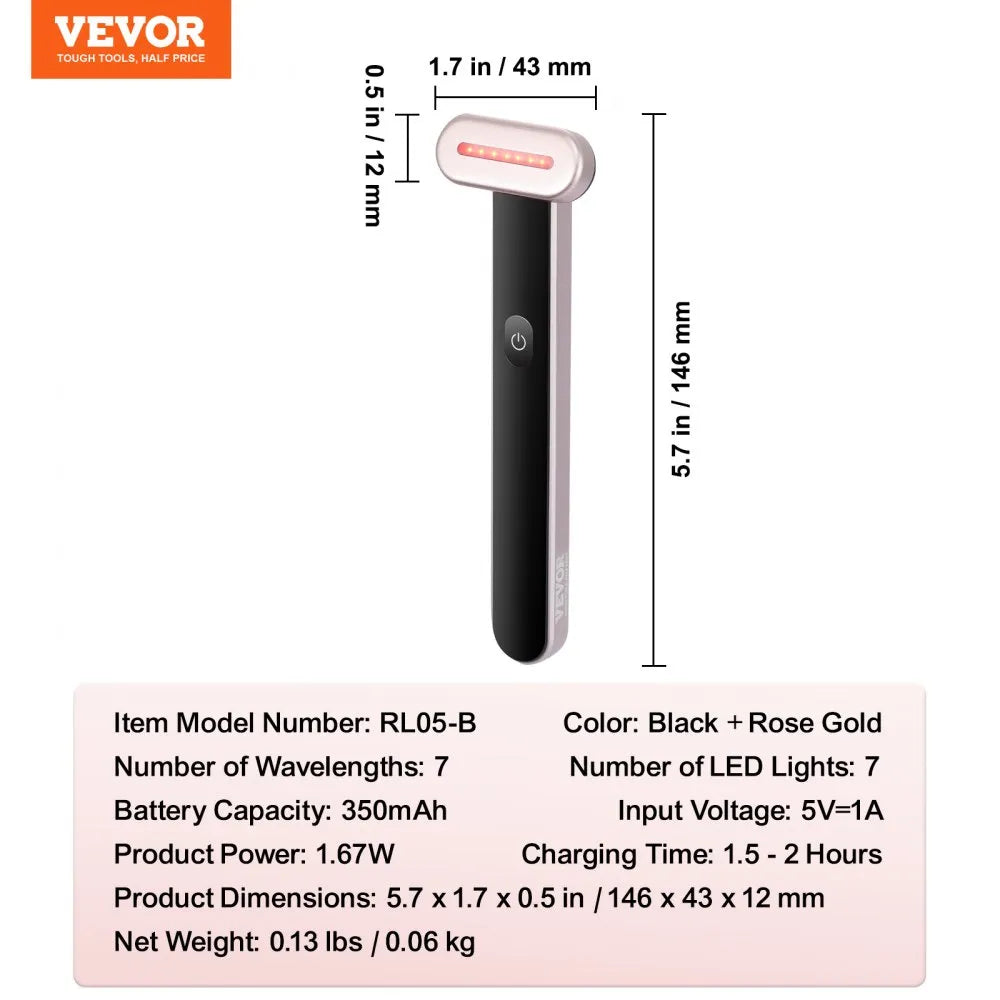 RL05-B 7-Color LED Red Light Therapy Wand for Face & Neck with Heating & Microcurrent Massage