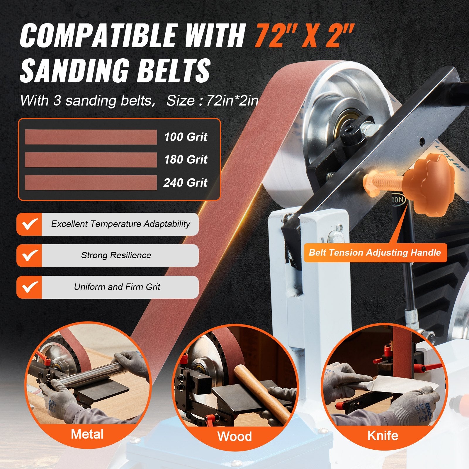 JLD10-5 72" x 2" Variable Speed Belt Grinder Sander, 1500W 2HP Belt Polisher with VFD & 3 Sanding Belts for Knife Making, Metalworking & Woodworking