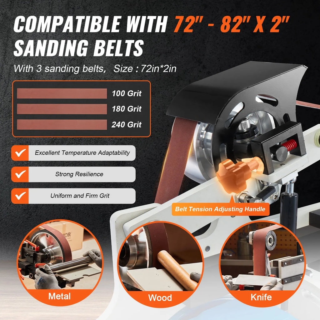 JLD10-7 1500W Variable Speed Belt Grinder Sander 72" x 2", Knife Sharpener with VFD & 3 Grinding Modes