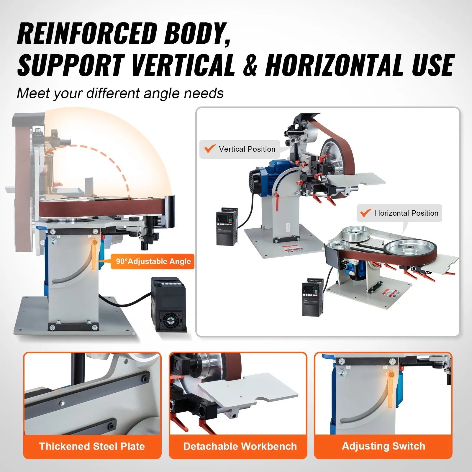 JLD10-7 1500W Variable Speed Belt Grinder Sander 72" x 2", Knife Sharpener with VFD & 3 Grinding Modes