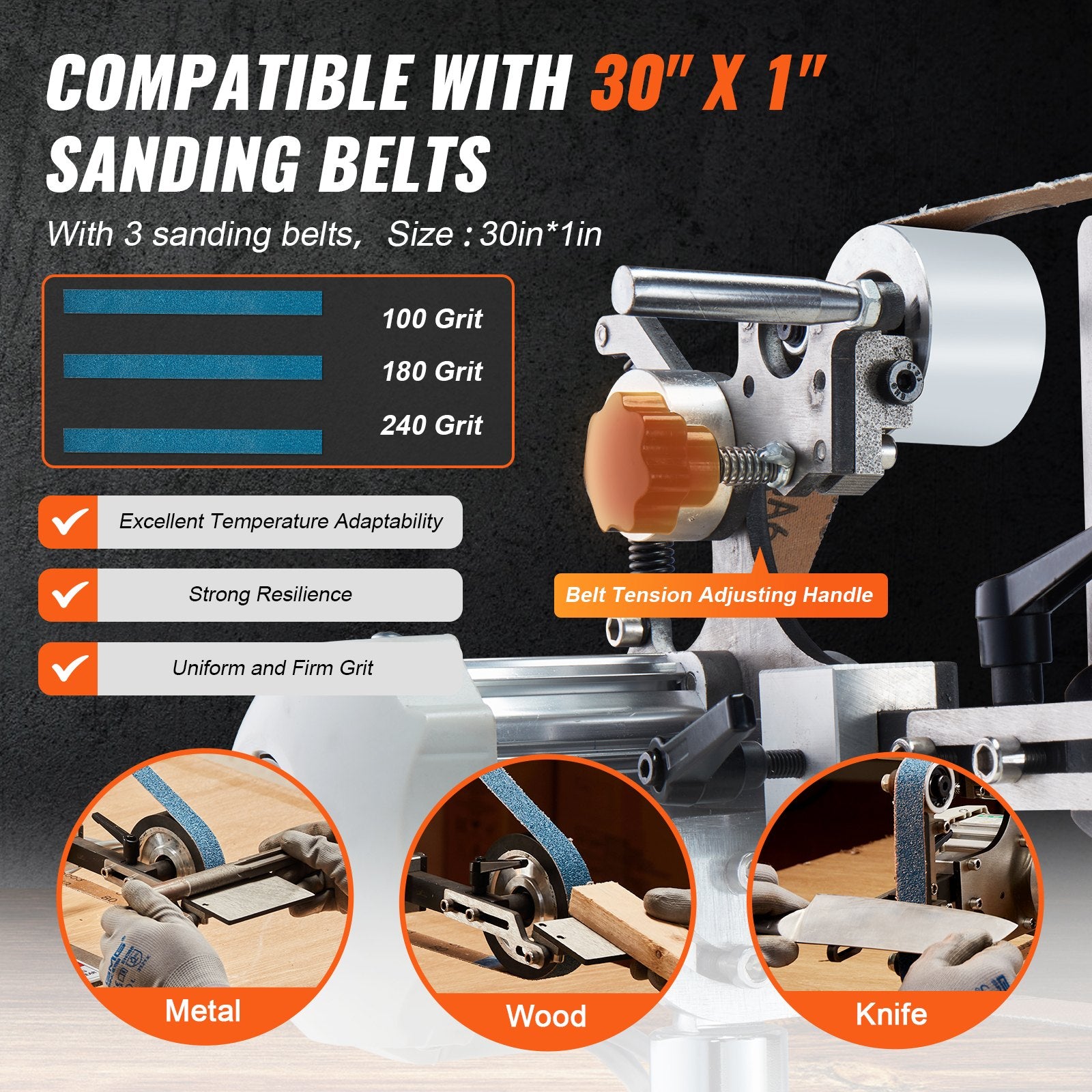 JLD10-8 30 x 1-Inch Variable Speed Belt Grinder Sander, 550W Bench Belt Polisher with VFD, 3 Sanding Belts for Metalworking & Knife Making