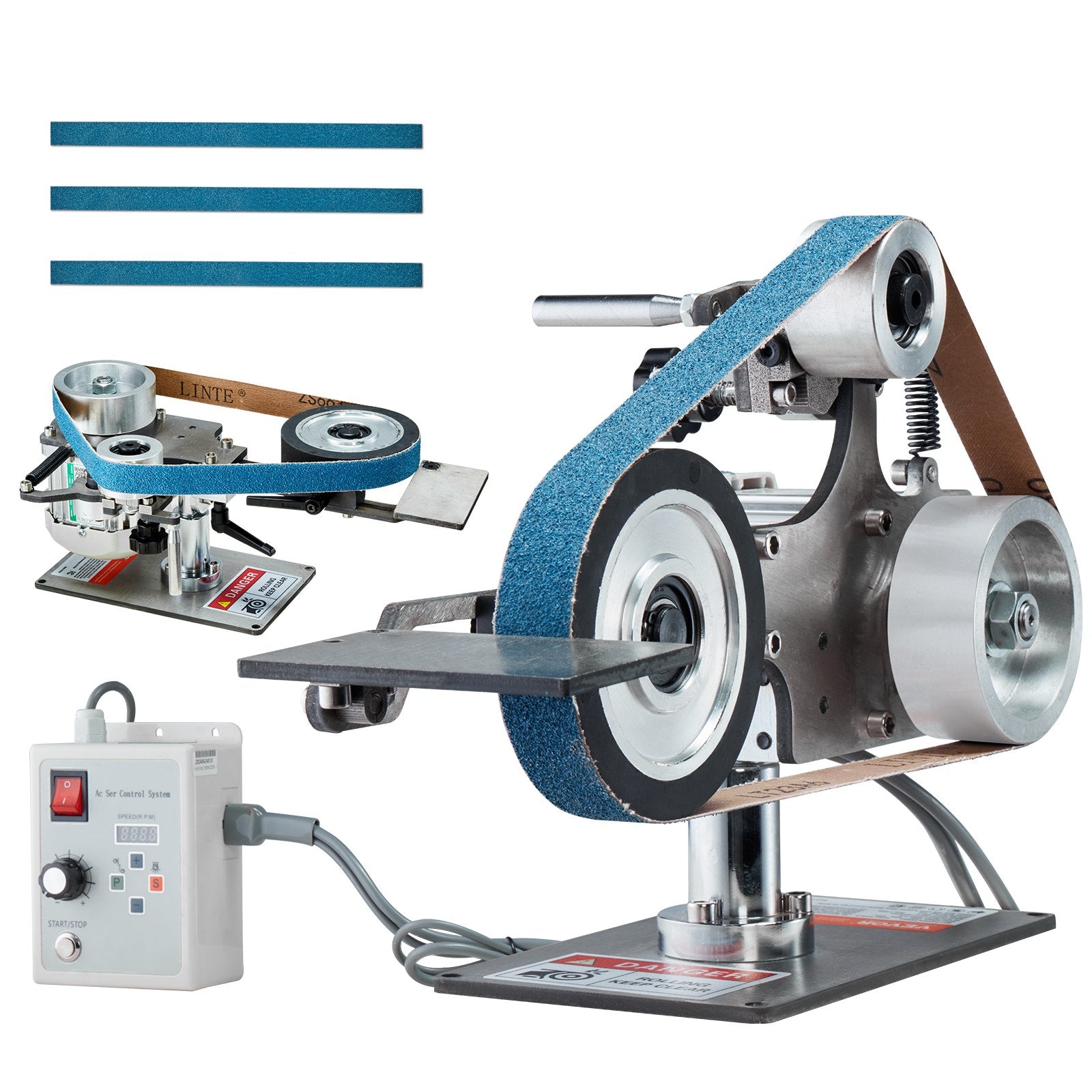 JLD10-8 30 x 1-Inch Variable Speed Belt Grinder Sander, 550W Bench Belt Polisher with VFD, 3 Sanding Belts for Metalworking & Knife Making