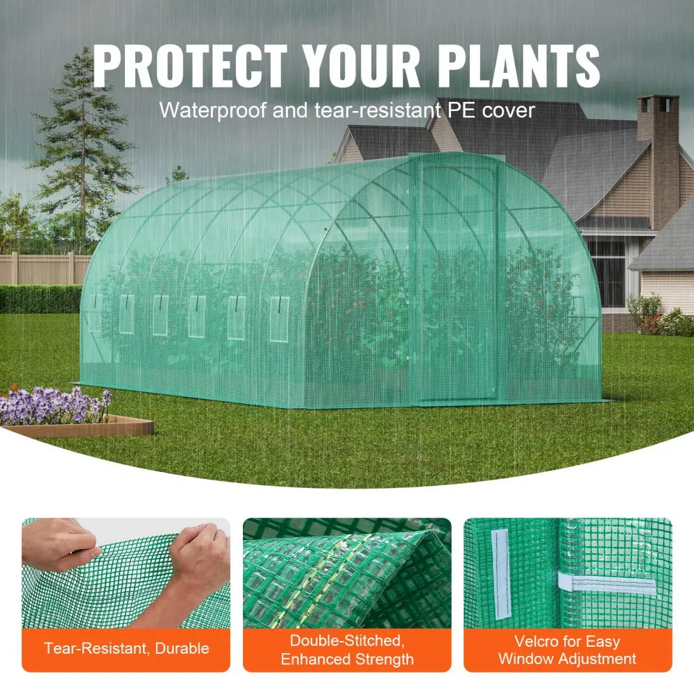 3×6×2.25m(6）G Walk-in Tunnel Greenhouse 19.4 x 9.7 x 7.4 ft, Heavy-Duty Hoop House with Galvanized Steel Frame, 12 Roll-Up Windows & PE Cover