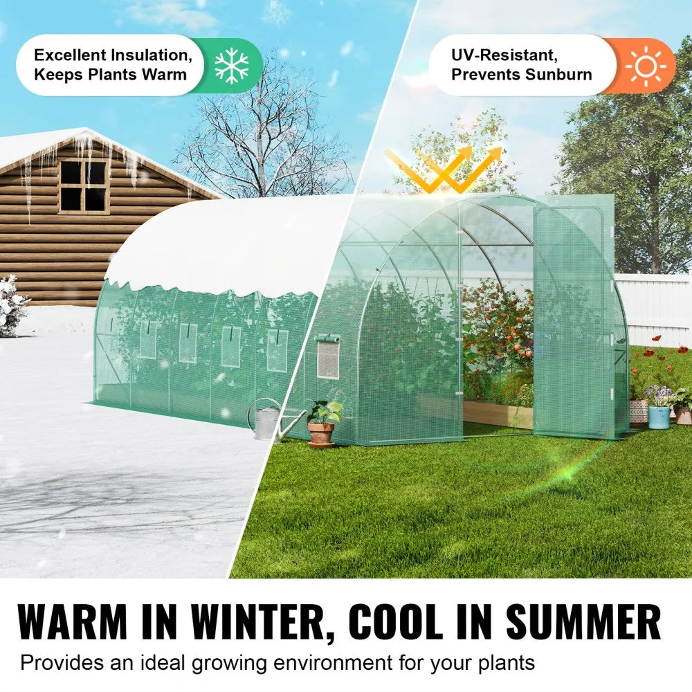 3×6×2.25m(6）G Walk-in Tunnel Greenhouse 19.4 x 9.7 x 7.4 ft, Heavy-Duty Hoop House with Galvanized Steel Frame, 12 Roll-Up Windows & PE Cover