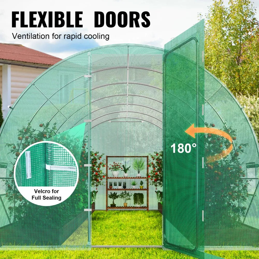 3×6×2.25m(6）G Walk-in Tunnel Greenhouse 19.4 x 9.7 x 7.4 ft, Heavy-Duty Hoop House with Galvanized Steel Frame, 12 Roll-Up Windows & PE Cover