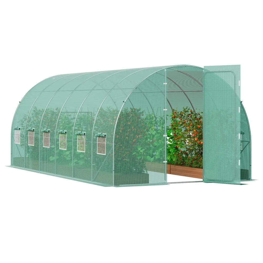 3×6×2.25m(6）G Walk-in Tunnel Greenhouse 19.4 x 9.7 x 7.4 ft, Heavy-Duty Hoop House with Galvanized Steel Frame, 12 Roll-Up Windows & PE Cover