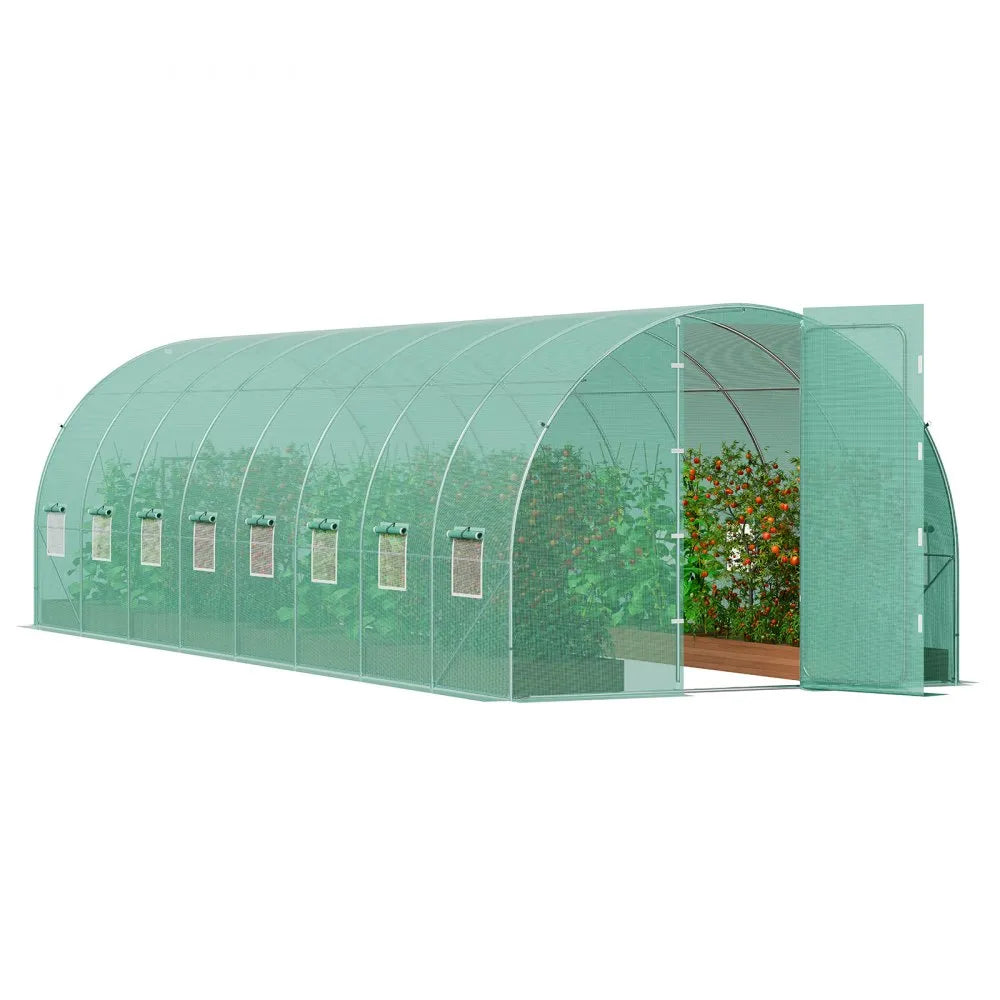 3×8.4×2.25m(8)G 27.4 x 9.5 x 7.4 ft Walk-in Tunnel Greenhouse, Heavy-Duty Hoop House with Galvanized Steel Frame, 16 Roll-Up Windows, Swing Door & PE Cover for Outdoor Gardening