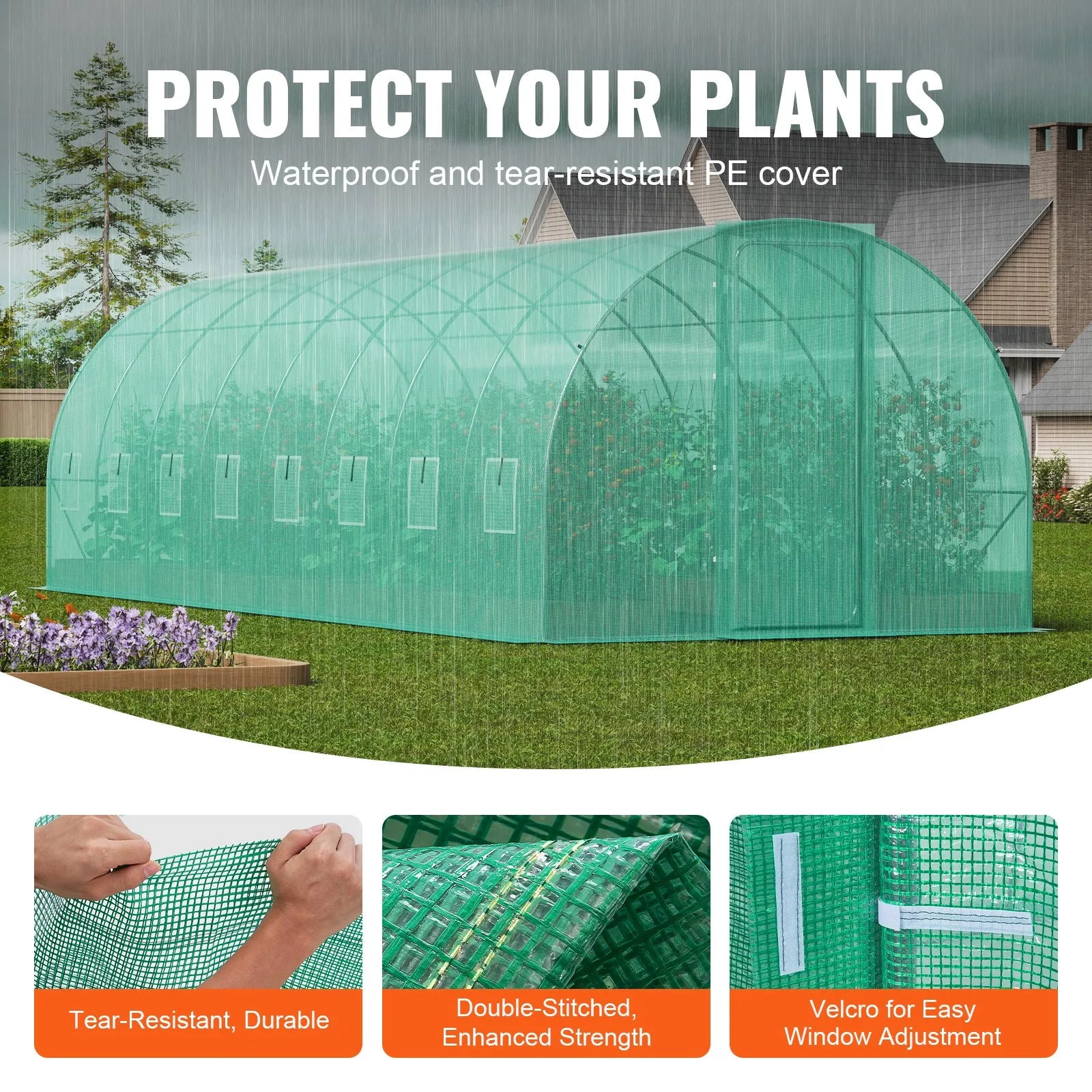3×8.4×2.25m(8)G 27.4 x 9.5 x 7.4 ft Walk-in Tunnel Greenhouse, Heavy-Duty Hoop House with Galvanized Steel Frame, 16 Roll-Up Windows, Swing Door & PE Cover for Outdoor Gardening