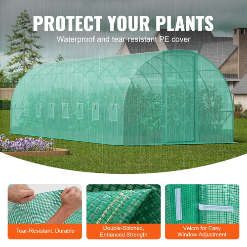 3×8.4×2.25m(8)G 27.4 x 9.5 x 7.4 ft Walk-in Tunnel Greenhouse, Heavy-Duty Hoop House with Galvanized Steel Frame, 16 Roll-Up Windows, Swing Door & PE Cover for Outdoor Gardening