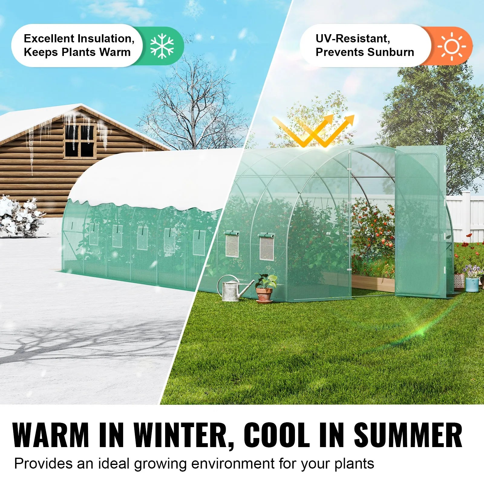 3×8.4×2.25m(8)G 27.4 x 9.5 x 7.4 ft Walk-in Tunnel Greenhouse, Heavy-Duty Hoop House with Galvanized Steel Frame, 16 Roll-Up Windows, Swing Door & PE Cover for Outdoor Gardening