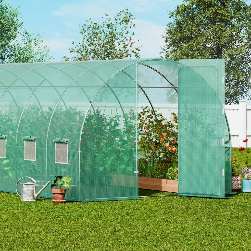 3×8.4×2.25m(8)G 27.4 x 9.5 x 7.4 ft Walk-in Tunnel Greenhouse, Heavy-Duty Hoop House with Galvanized Steel Frame, 16 Roll-Up Windows, Swing Door & PE Cover for Outdoor Gardening