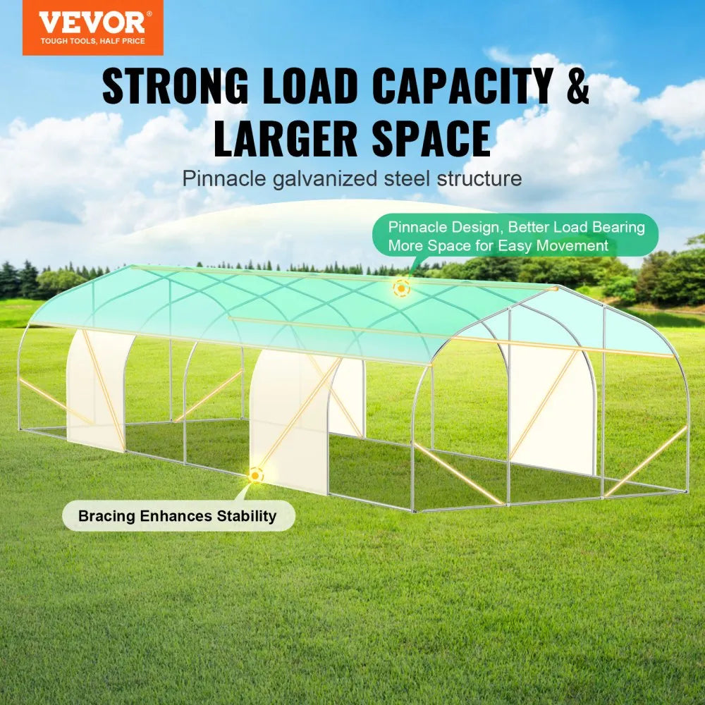 HS-F039 Walk-in Tunnel Greenhouse 29.5 x 9.8 x 6.6 ft, Heavy-Duty PE Hoop House with Galvanized Steel Frame, Roll-Up Zipper Door & 12 Windows
