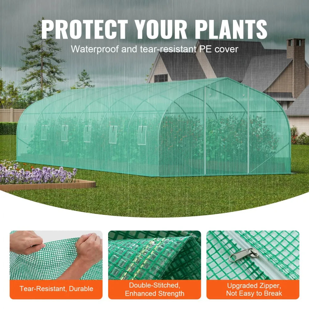 HS-F039 Walk-in Tunnel Greenhouse 29.5 x 9.8 x 6.6 ft, Heavy-Duty PE Hoop House with Galvanized Steel Frame, Roll-Up Zipper Door & 12 Windows