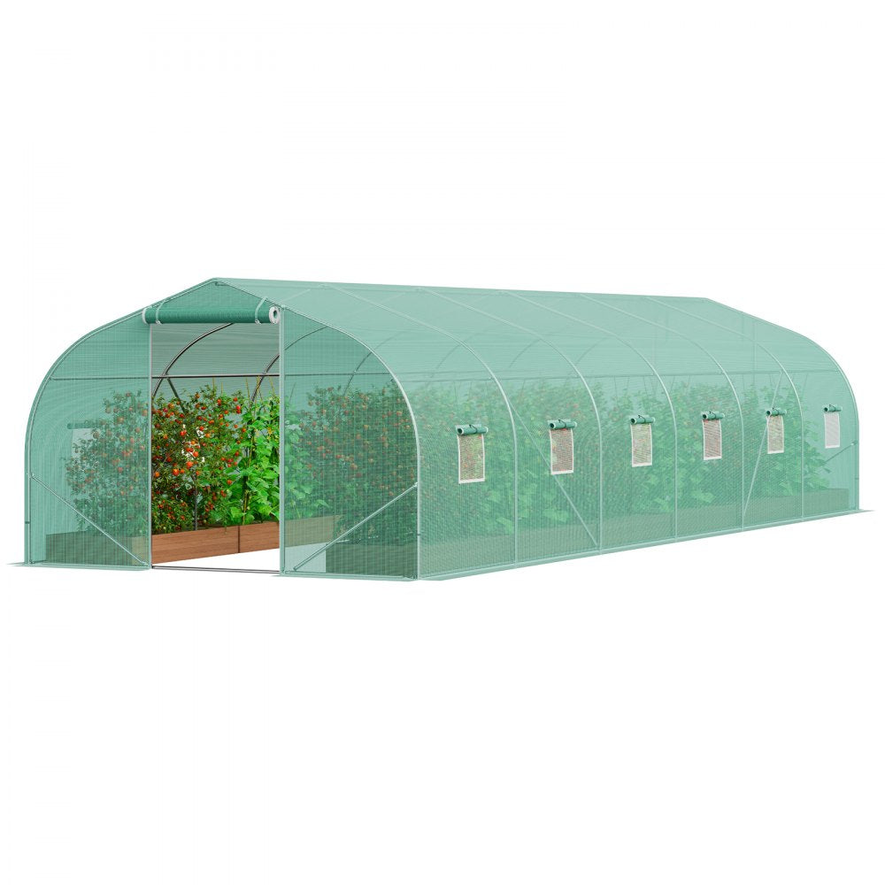 HS-F039 Walk-in Tunnel Greenhouse 29.5 x 9.8 x 6.6 ft, Heavy-Duty PE Hoop House with Galvanized Steel Frame, Roll-Up Zipper Door & 12 Windows