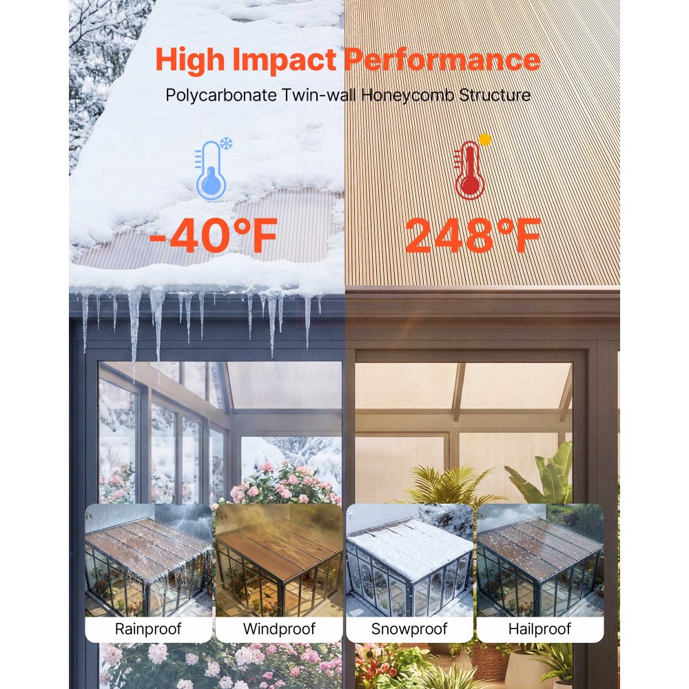 PC6-12-1 12PCS Polycarbonate Roof Panels 5' x 2' Double-Wall Greenhouse Roofing Sheets