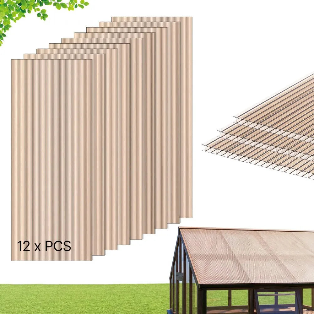 PC6-12-1 12PCS Polycarbonate Roof Panels 5' x 2' Double-Wall Greenhouse Roofing Sheets