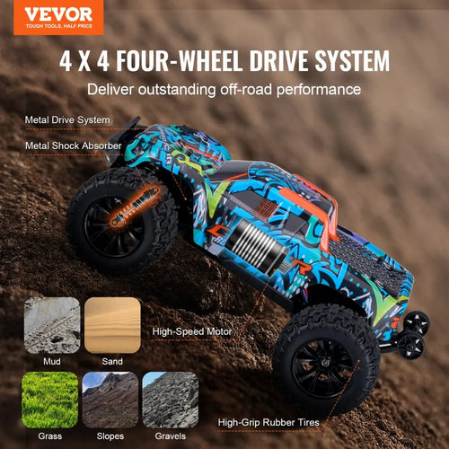 1:14 Scale RC Car for Kids, 4WD Off-Road Remote Control Truck, 42 km/h, Adjustable Speed, Extra Car Shell