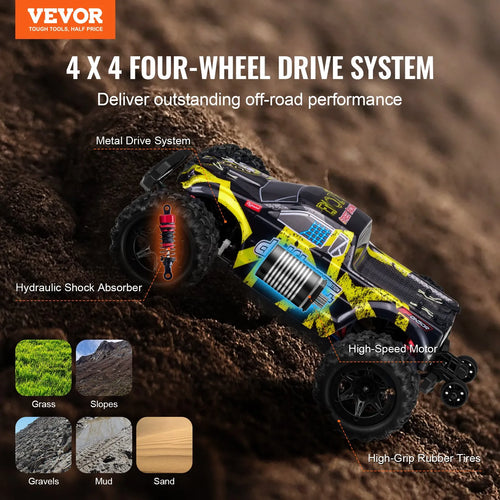 1:18 RC Off-Road Car for Kids, 4WD High-Speed Remote Control Truck, 45 km/h, IPX4