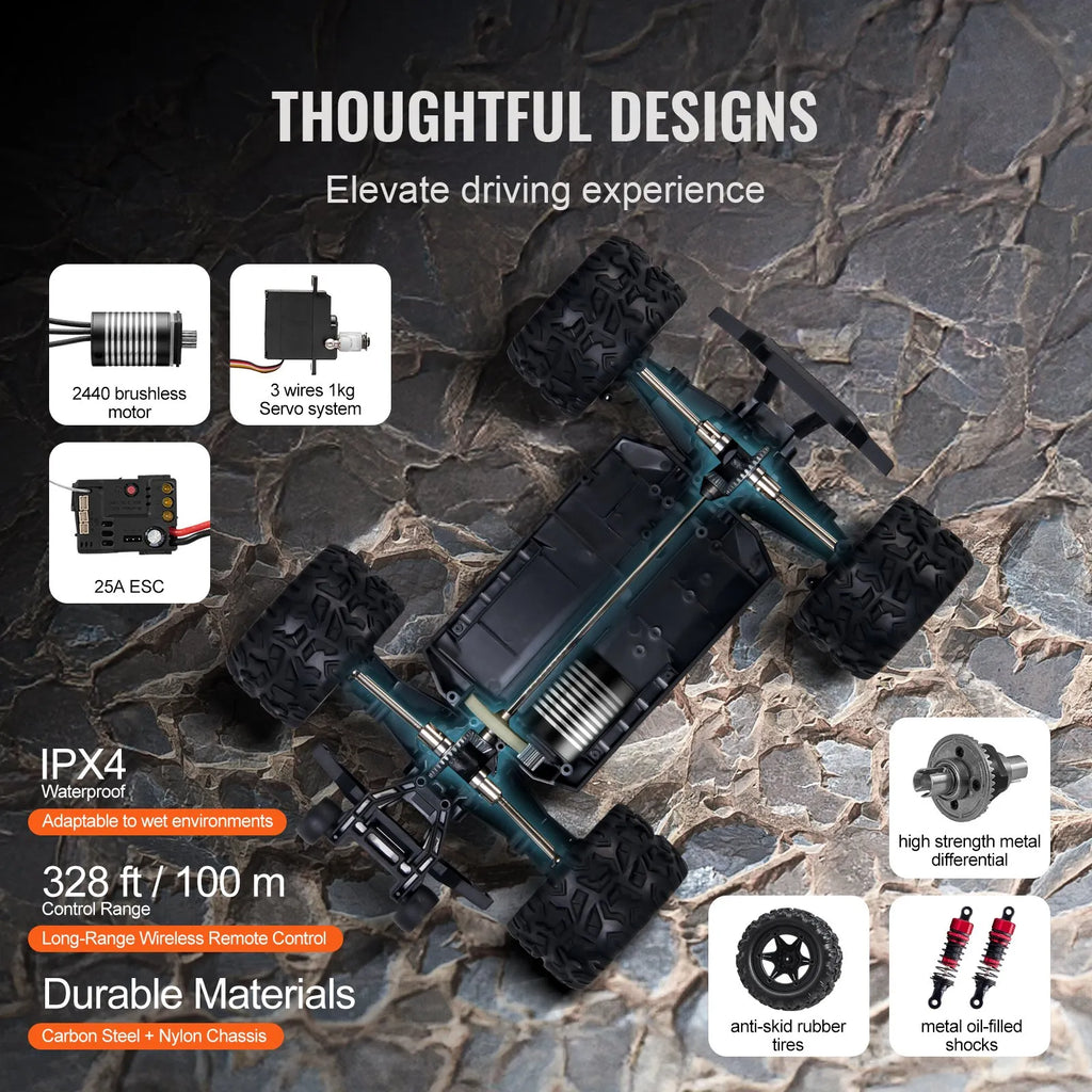 1:18 RC Off-Road Car for Kids, 4WD High-Speed Remote Control Truck, 45 km/h, IPX4