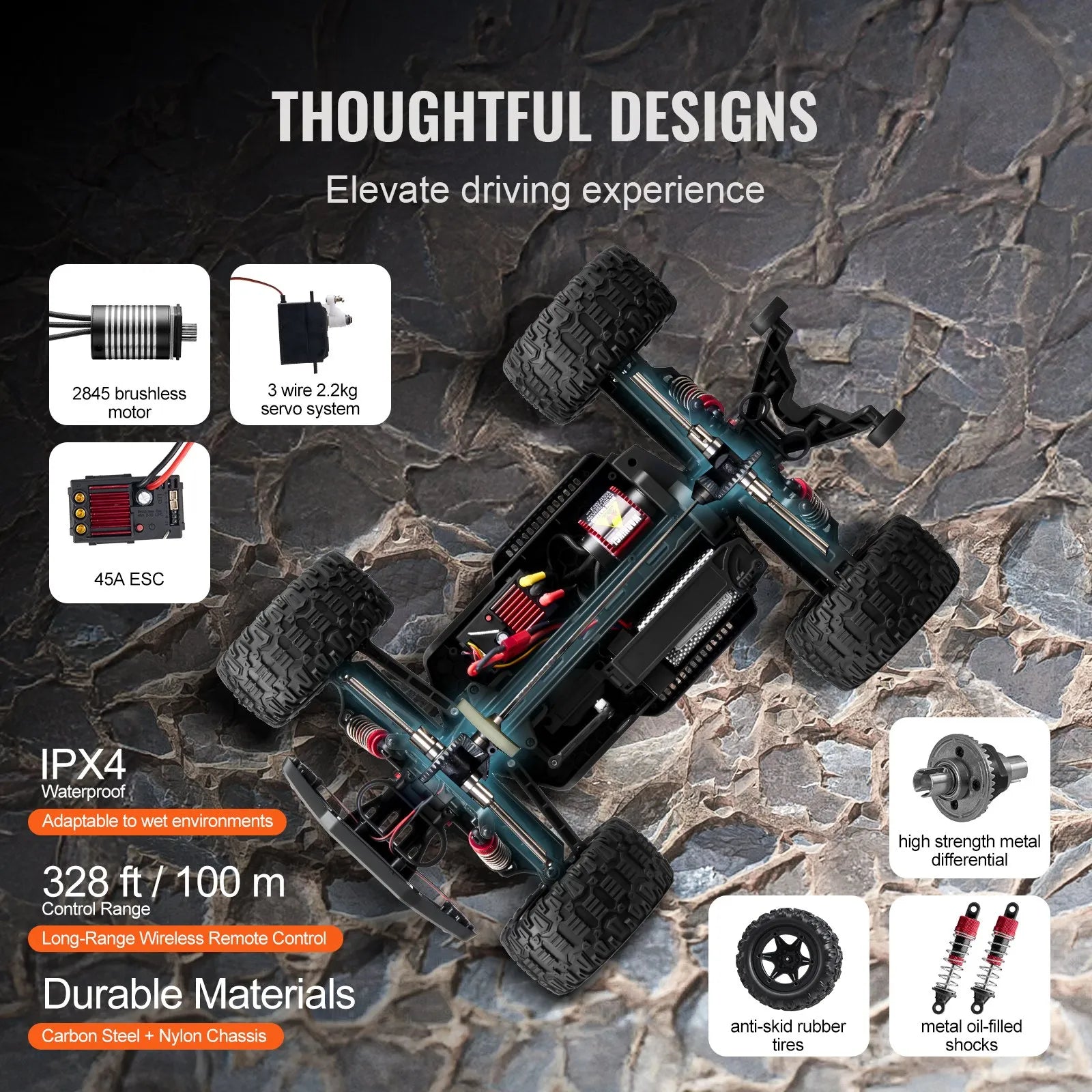 1:10 RC Car for Kids, 4WD Off-Road Remote Control Truck, 50 km/h High-Speed Racing Car, Adjustable Speed, All-Terrain Toy for Ages 8+