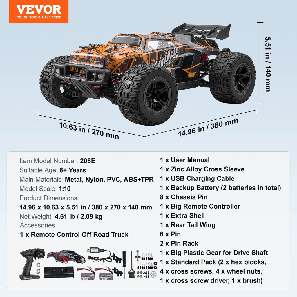 1:10 RC Car for Kids, 4WD Off-Road Remote Control Truck, 50 km/h High-Speed Racing Car, Adjustable Speed, All-Terrain Toy for Ages 8+