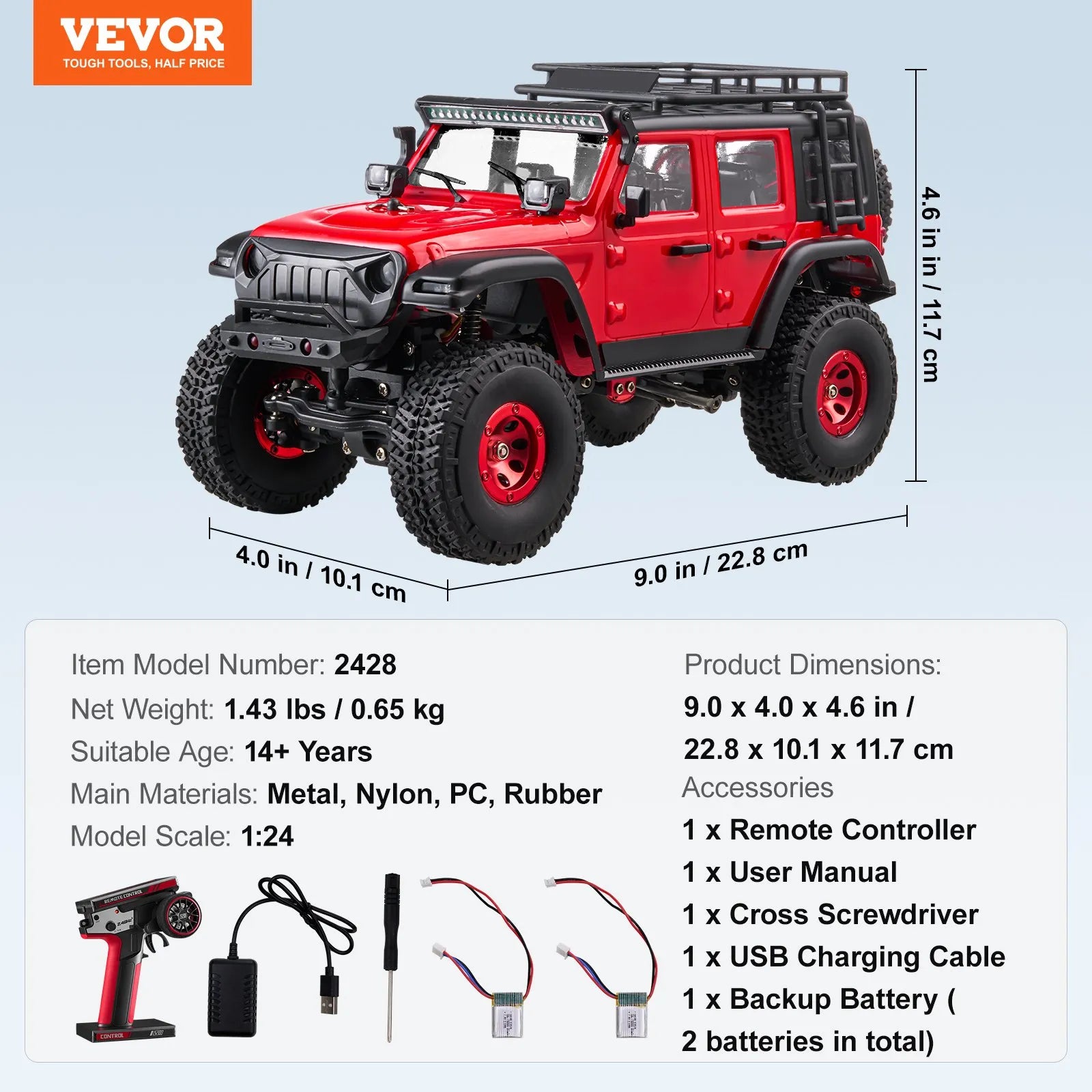1:24 RC Off-Road Truck 4WD with LED Lights, Extra Shell & 2 Batteries