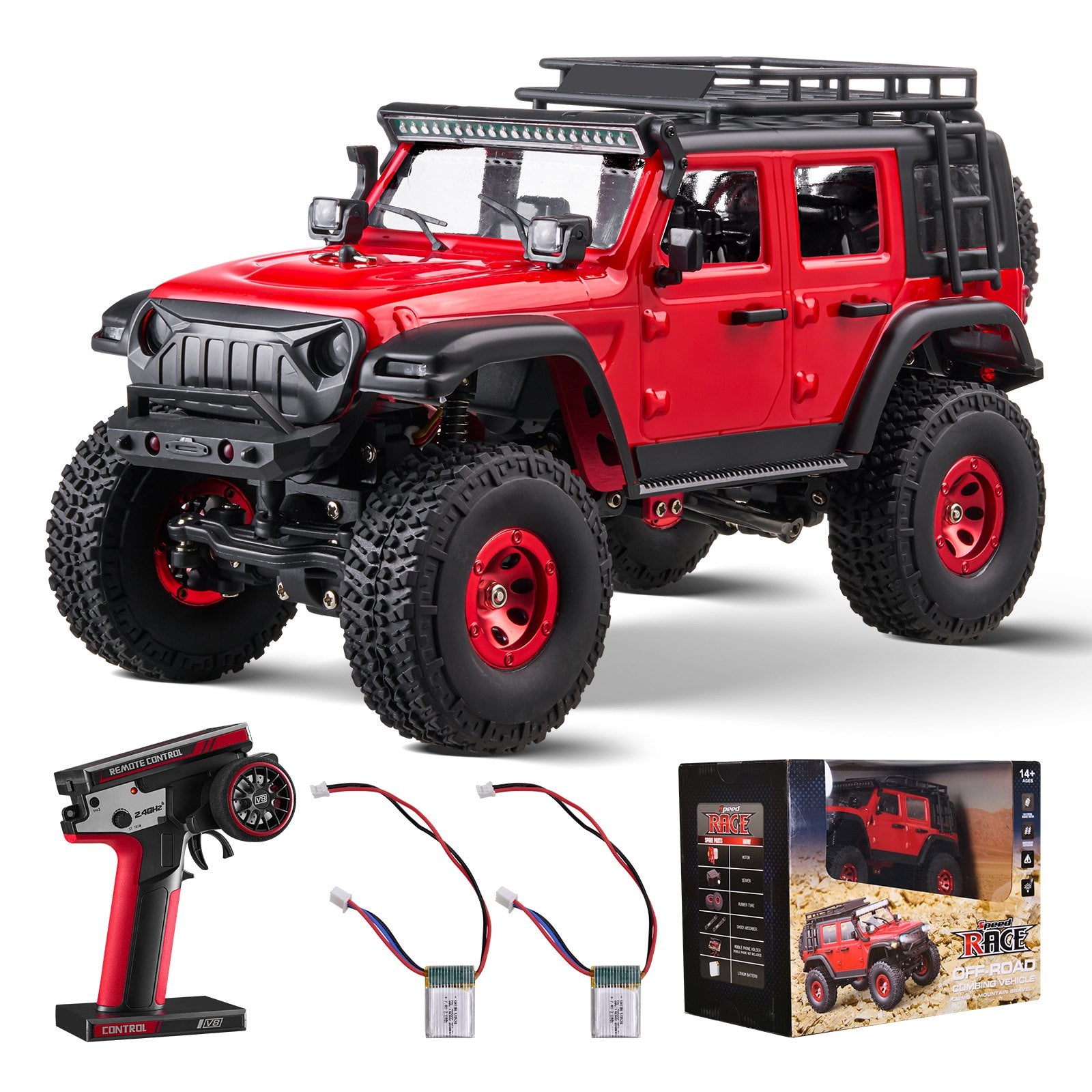 1:24 RC Off-Road Truck 4WD with LED Lights, Extra Shell & 2 Batteries