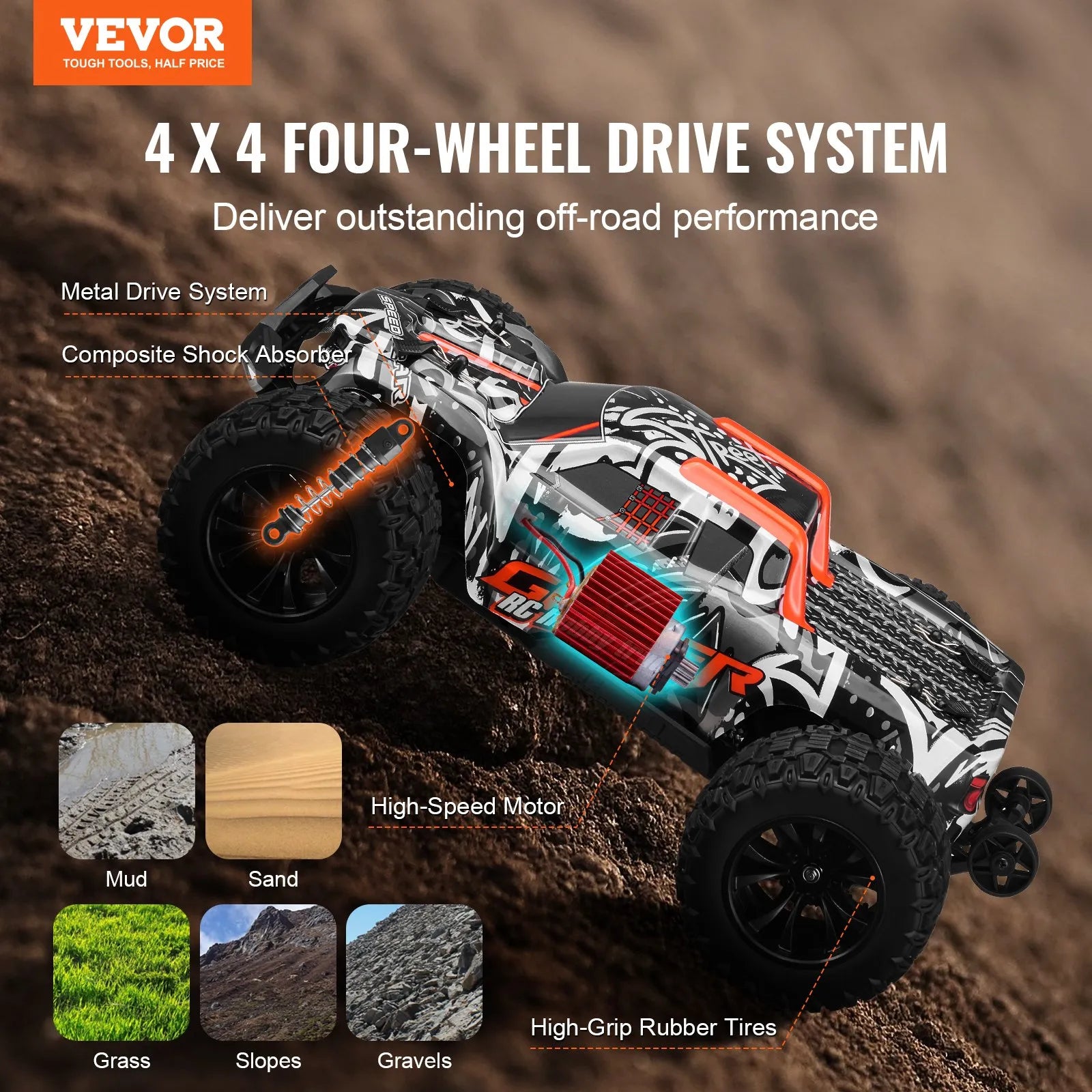 1:14 RC Off-Road Monster Truck, 4WD High-Speed Remote Control Car with 2 Batteries, 38 km/h