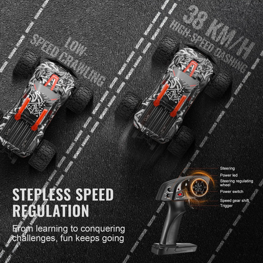1:14 RC Off-Road Monster Truck, 4WD High-Speed Remote Control Car with 2 Batteries, 38 km/h