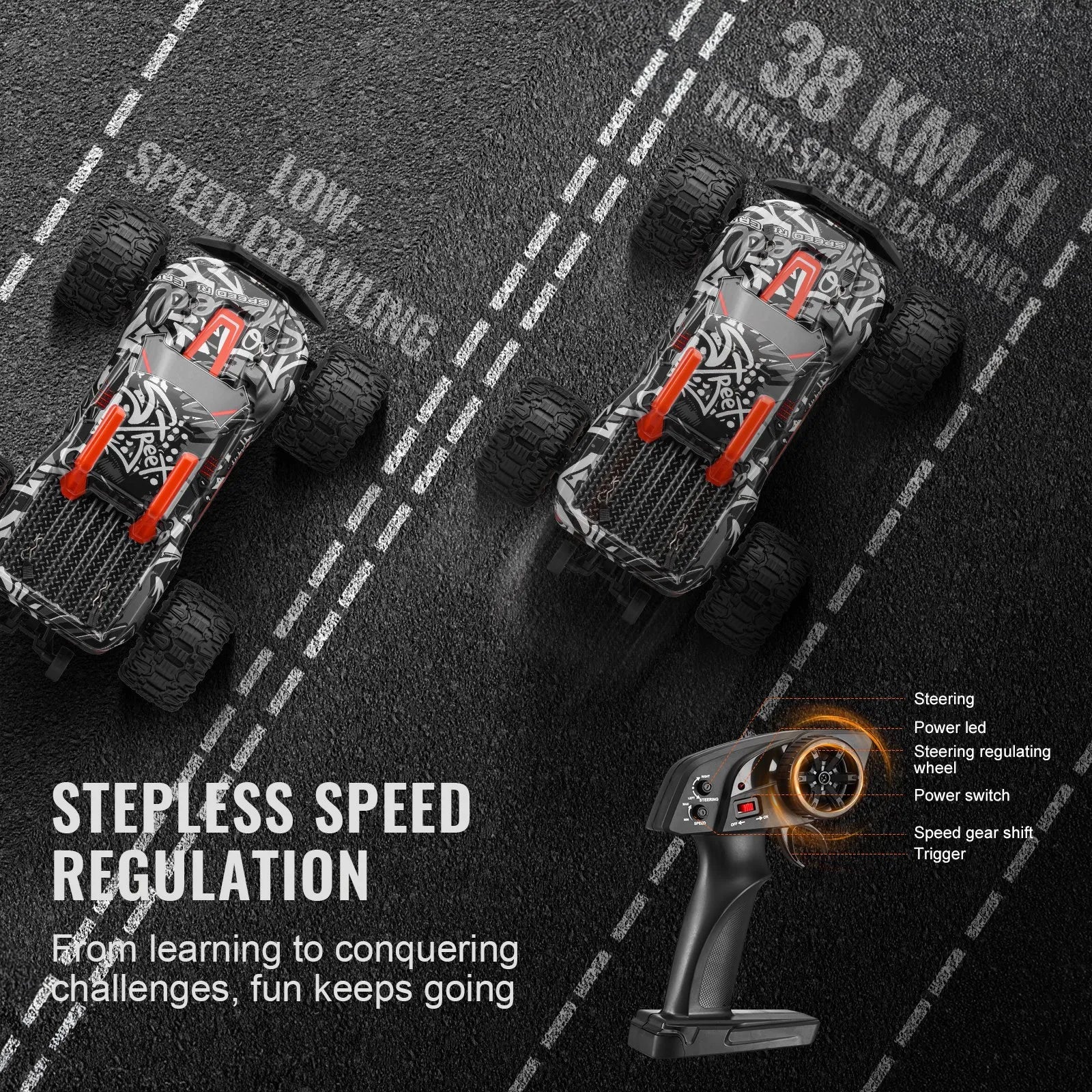 1:14 RC Off-Road Monster Truck, 4WD High-Speed Remote Control Car with 2 Batteries, 38 km/h