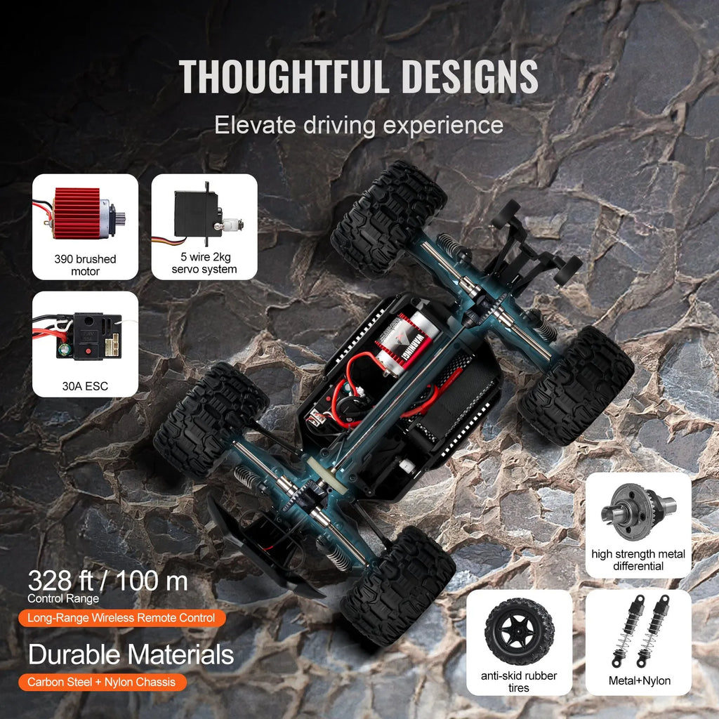 1:14 RC Off-Road Monster Truck, 4WD High-Speed Remote Control Car with 2 Batteries, 38 km/h