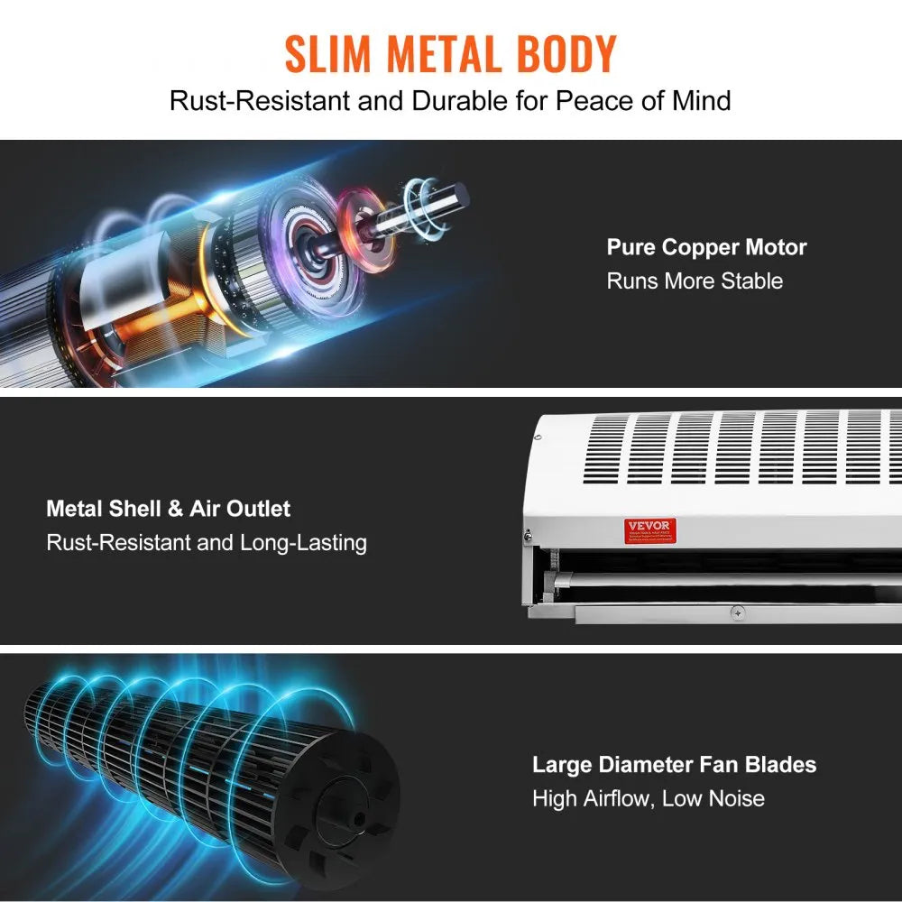 FM150-1200-U 48" Commercial Indoor Air Curtain 1650 CFM, 2-Speed Unheated Over Door Air Curtain