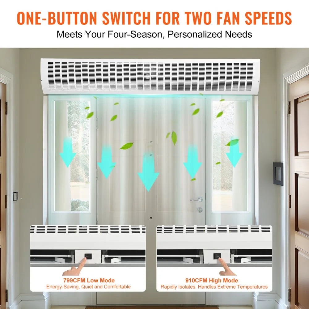 FM150-1500-U 60" Commercial Indoor Air Curtain 2100 CFM, 2-Speed Wall Mounted Over Door Air Curtain