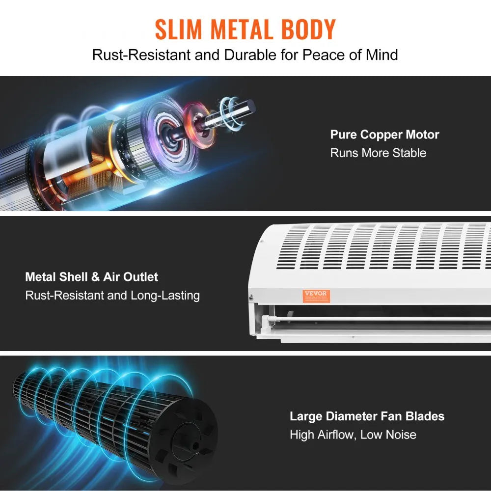 FM150-1500-U 60" Commercial Indoor Air Curtain 2100 CFM, 2-Speed Wall Mounted Over Door Air Curtain