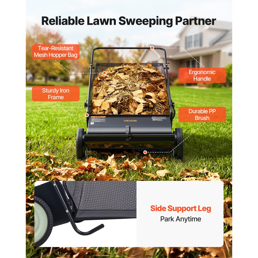 GT1110 26" Push Lawn Sweeper with 7 Cu. Ft. Hopper & 4 Spinning Brushes